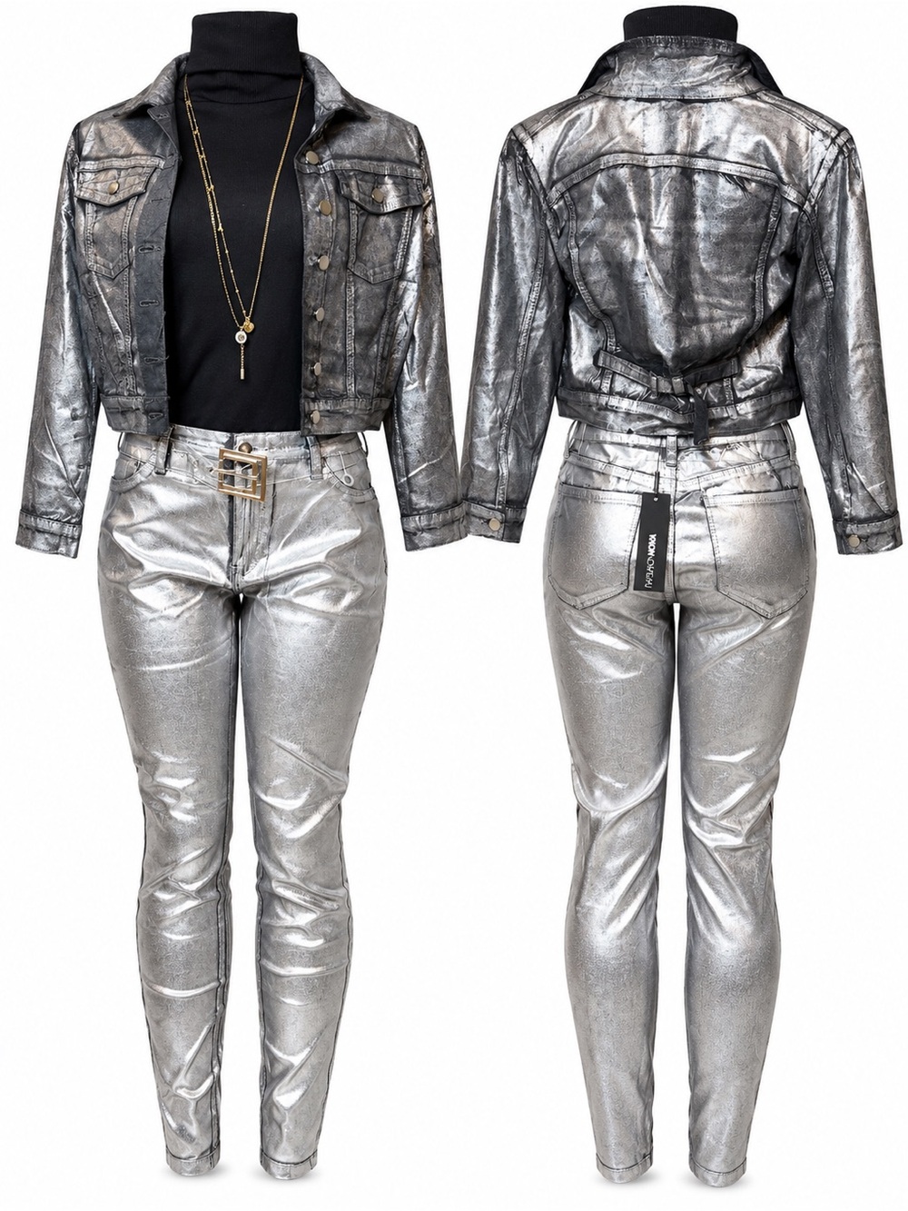 Fashion Nova Metallic Silver High-Rise Skinny Pants